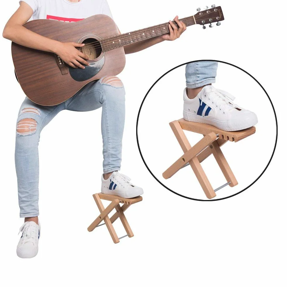 Rayzm Gitarren Fußhocker aus Holz, Klassische Höhenverstellbare Fußablage mit Vier Einstellbaren Stufen, Holzschemel für Banjo und Gitarre