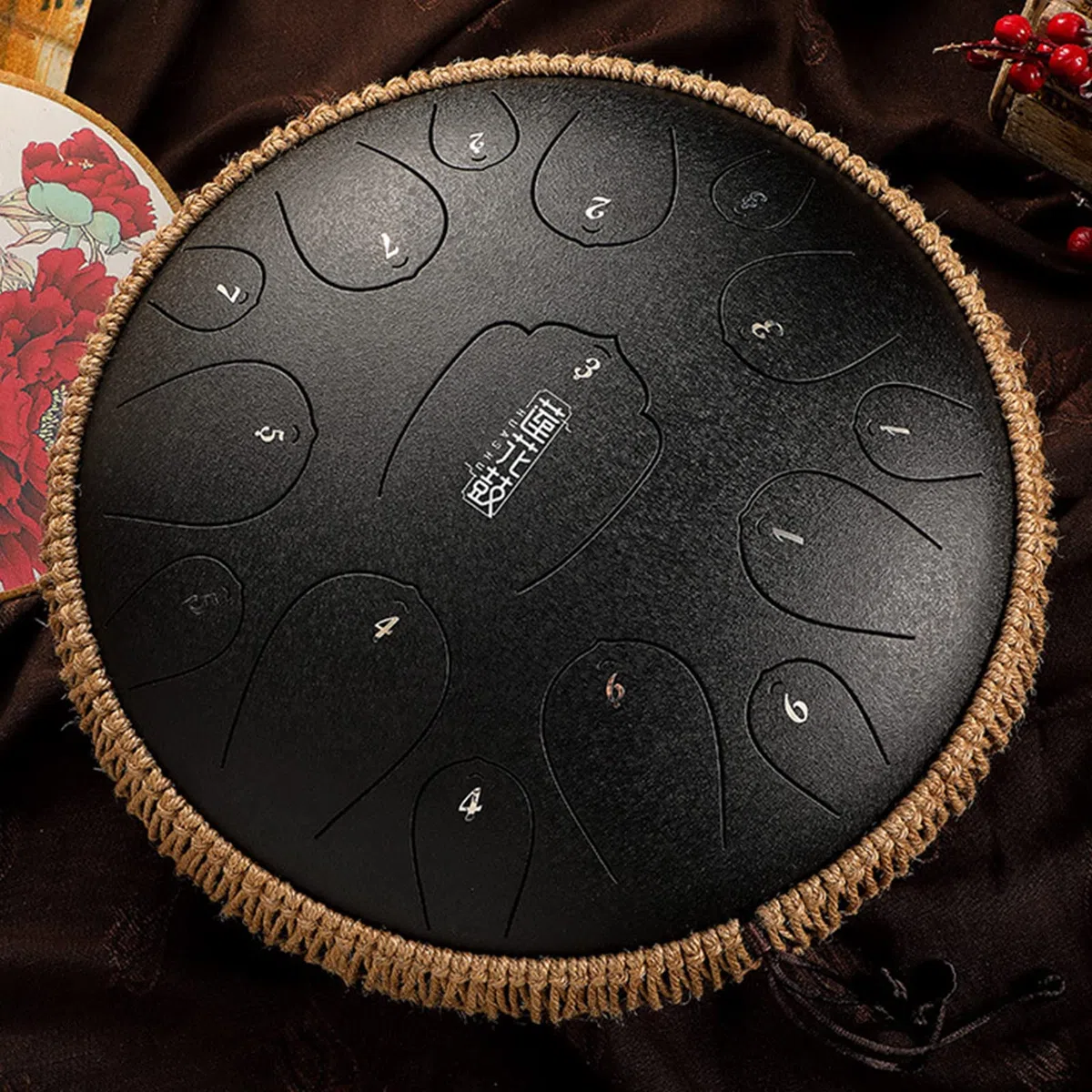 Stahl Zunge Trommel, 15 Noten Zunge Trommel, 14 Zoll Handpan Drum Percussion Steel Drum Instrument, Heilung Trommel Mit Drumsticks, Ton Aufkleber Und Tragbare Reisetasche, D-Dur