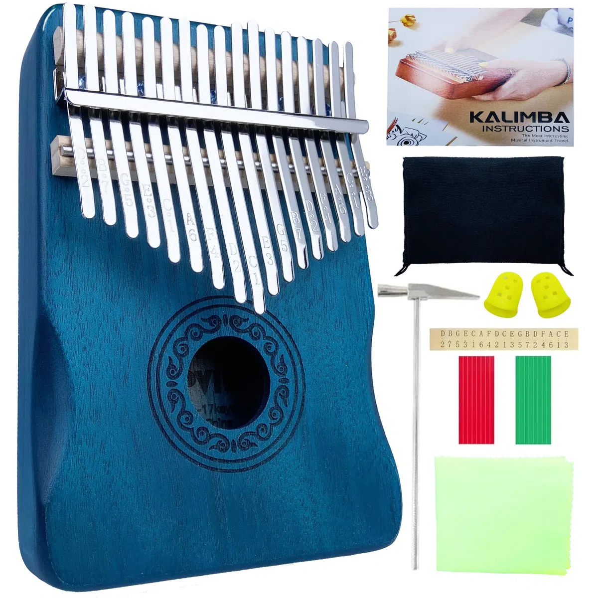 Kalimba Daumenklavier - Professionelles Instrument Mit Lernpaket, 17 Schlüssel, Mahagoni Thumb Piano für Kinder, Erwachsene (Blua)