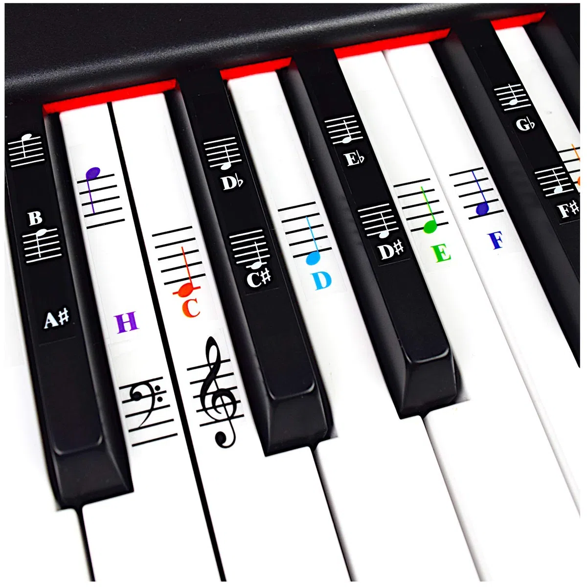 Klavier und Keyboard Musiknoten Ganzes Set Aufkleber für Weiße und Schwarze Tasten; Transparent und Entfernbar