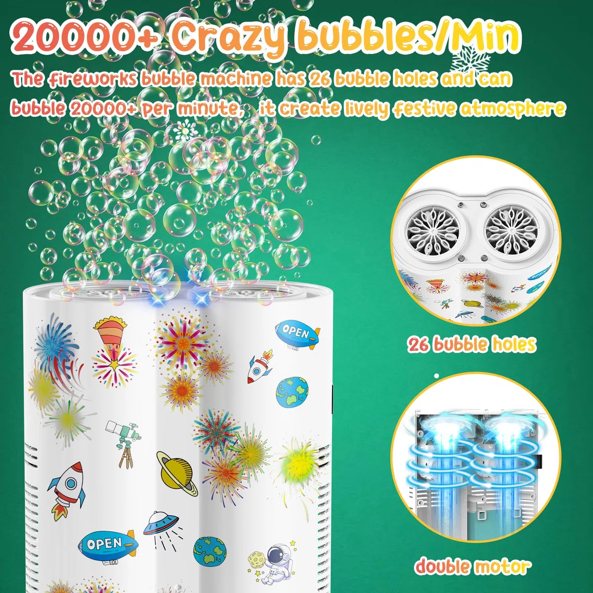 PANACARE Feuerwerksblasenmaschine, Automatische Seifenblasenmaschine mit 240ml Seifenblasenlösung/Licht, Kinder Geburtstag Geschenk für Weihnachten/Party (559A-White)