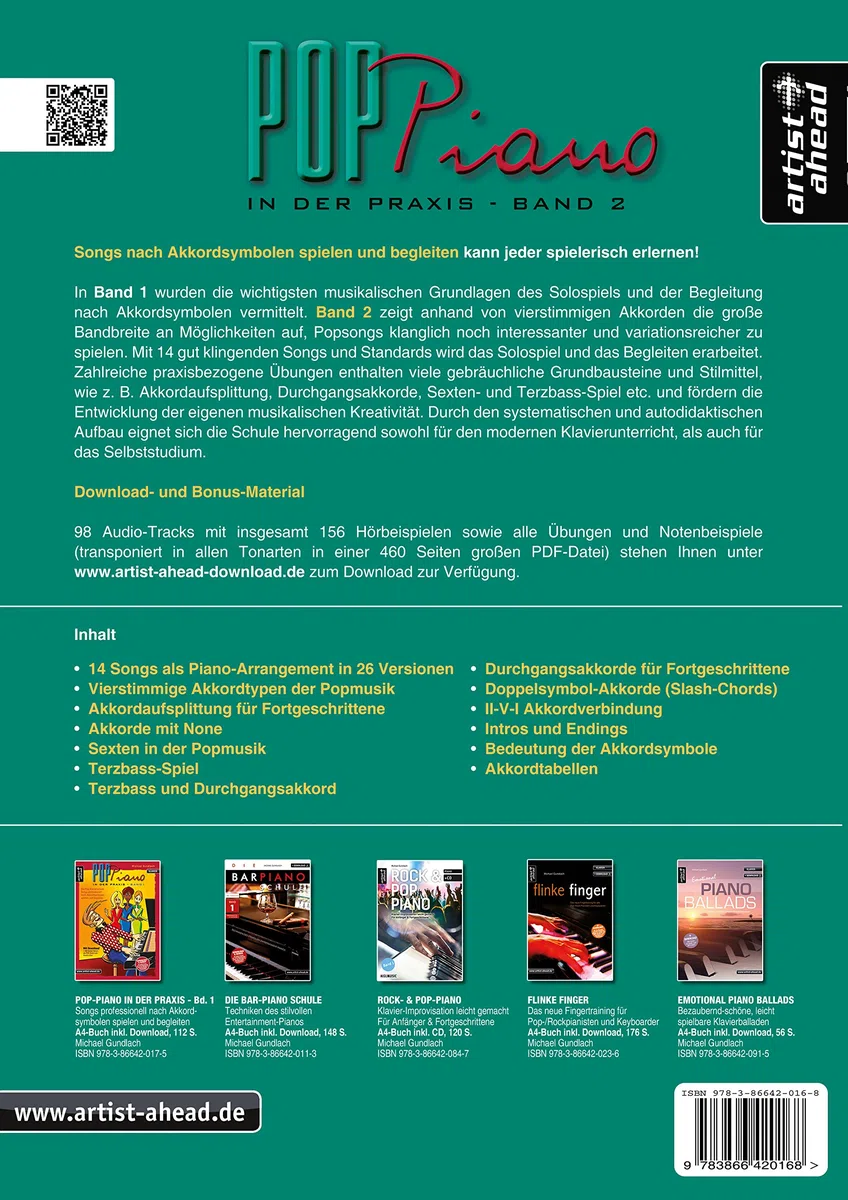 Pop-Piano in der Praxis - Band 2: Songs professionell nach Akkordsymbolen spielen und begleiten (inkl. Download). Lehrbuch für Klavier. Klavierschule. Klavierstücke. Klaviernoten.