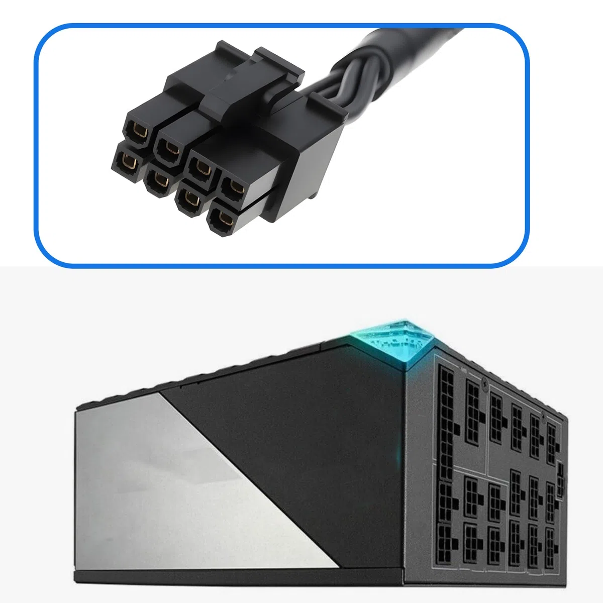 Create idea Modulares Stromkabel, 8-poliges Netzteil auf Dual-4+4-poliges CPU-Stromkabel, kompatibel mit Asus Rog Thor, 70 cm