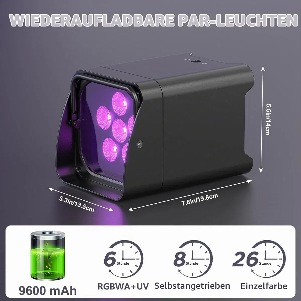 LED Par Akku, 4 Stück 108W 6 in 1 RGBWA+UV Bühnenlicht mit 9600mAh, Lichtpaket, APP Kontrolle, LED Strahler Akku mit DMX und Fernbedienung für Party, Bar, Halloween, Weihnachten