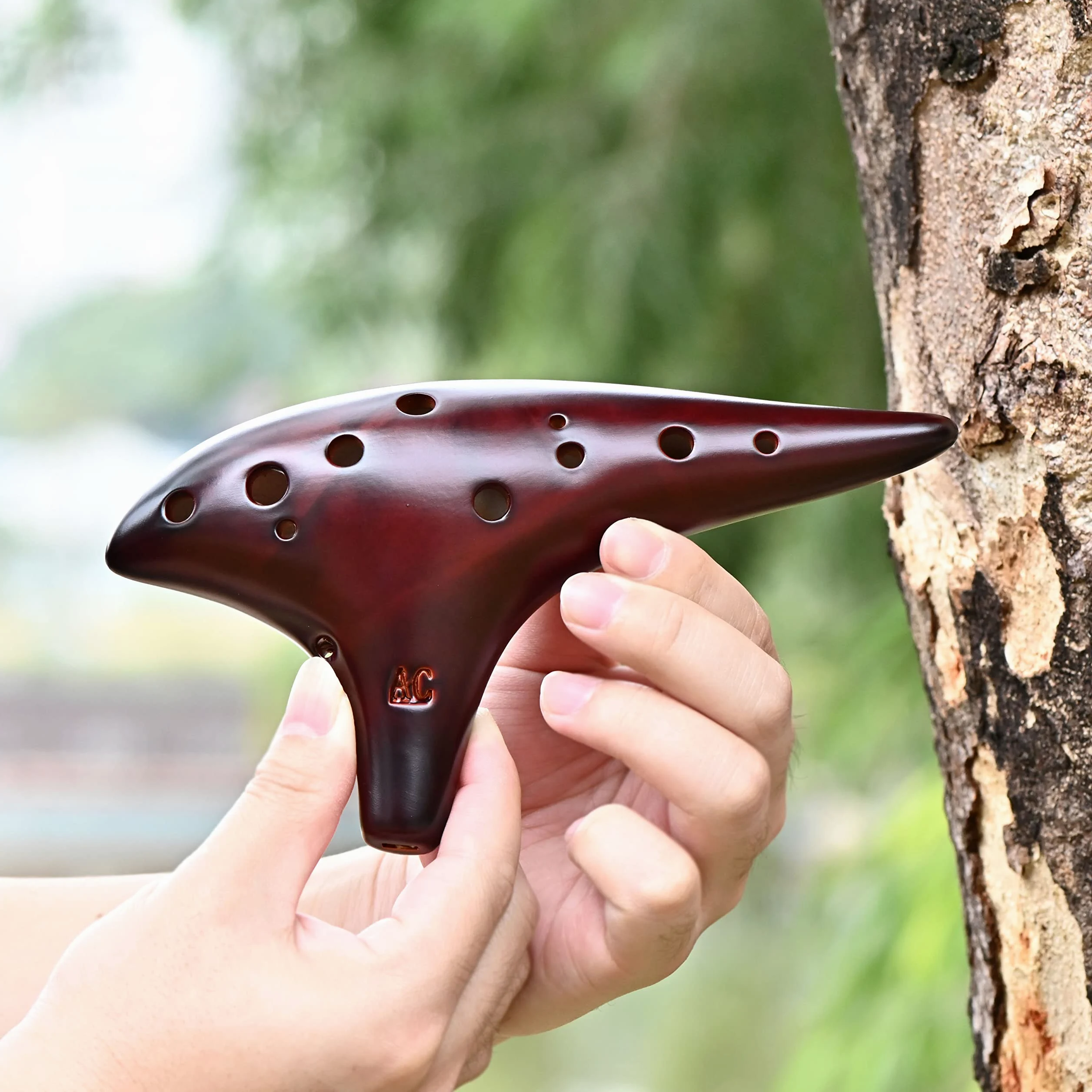 LIEKE Okarina 12 Löcher Alto C Stroh Rauchkeramik Ocarina, Musikinstrument,Geschenk für Kinder und Erwachsene, mit Songbook Nackengurt Tasche