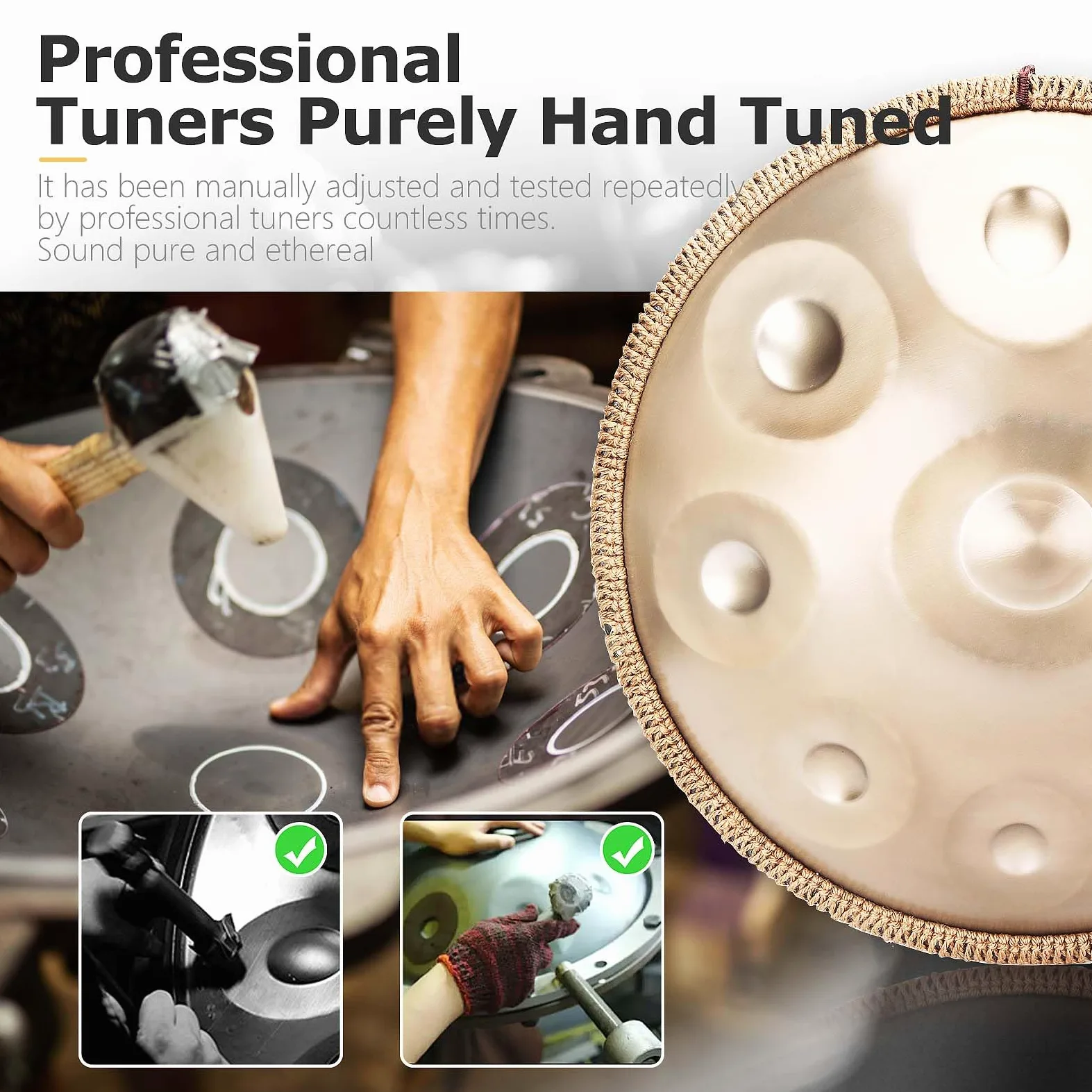 Handpan Drum in D Moll 440Hz 9 Töne 22 Zoll Stahl Pan, mit weicher Handpan Tasche, Handtrommelständer, Schlägeln, Harmonische Percussion, für Klangheilung, persönliche Meditation, Yoga