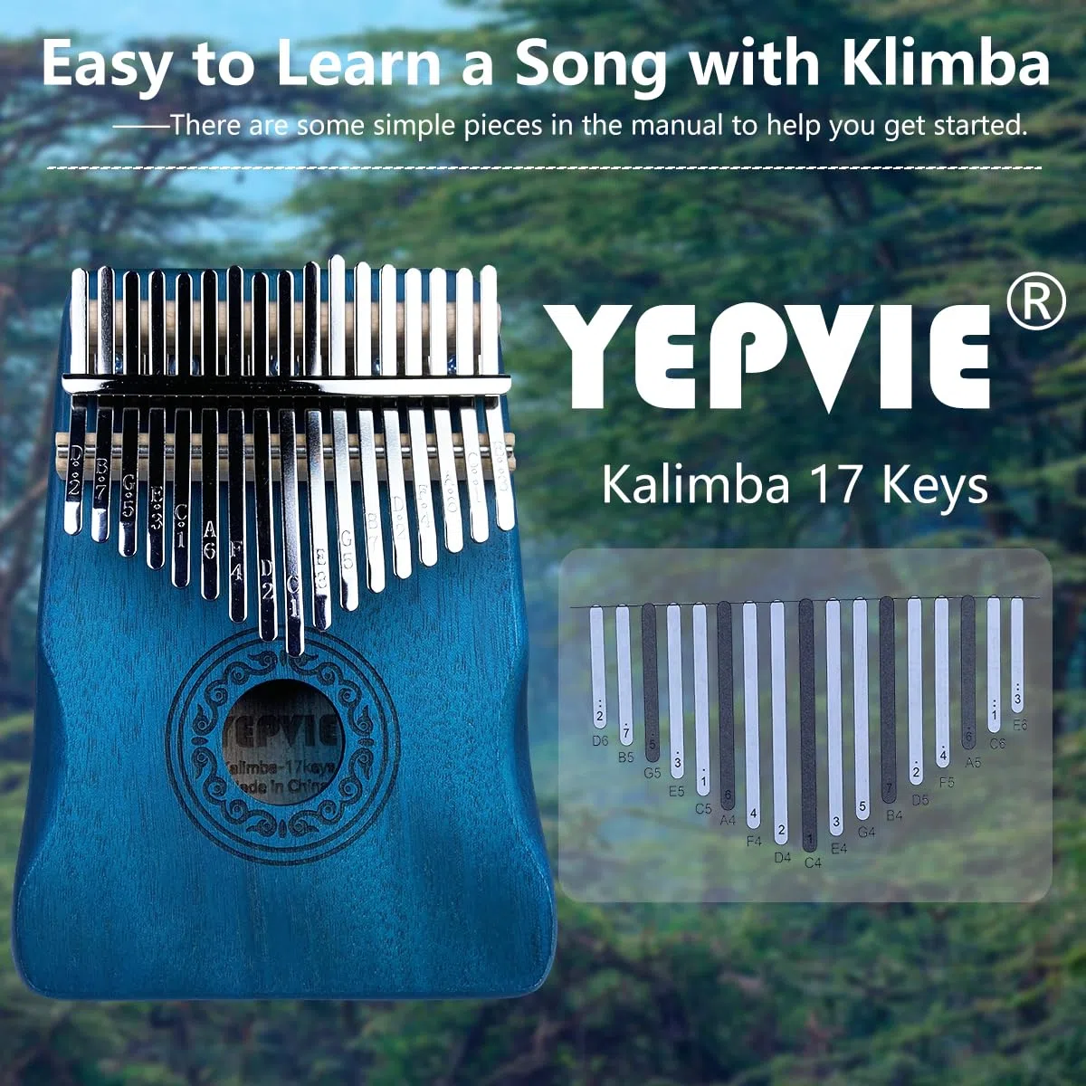 Kalimba Daumenklavier - Professionelles Instrument Mit Lernpaket, 17 Schlüssel, Mahagoni Thumb Piano für Kinder, Erwachsene (Blua)