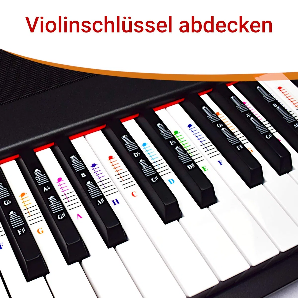 Klavier und Keyboard Musiknoten Ganzes Set Aufkleber für Weiße und Schwarze Tasten; Transparent und Entfernbar
