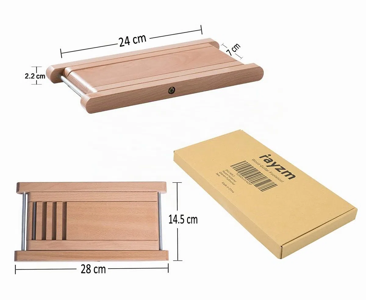 Rayzm Gitarren Fußhocker aus Holz, Klassische Höhenverstellbare Fußablage mit Vier Einstellbaren Stufen, Holzschemel für Banjo und Gitarre