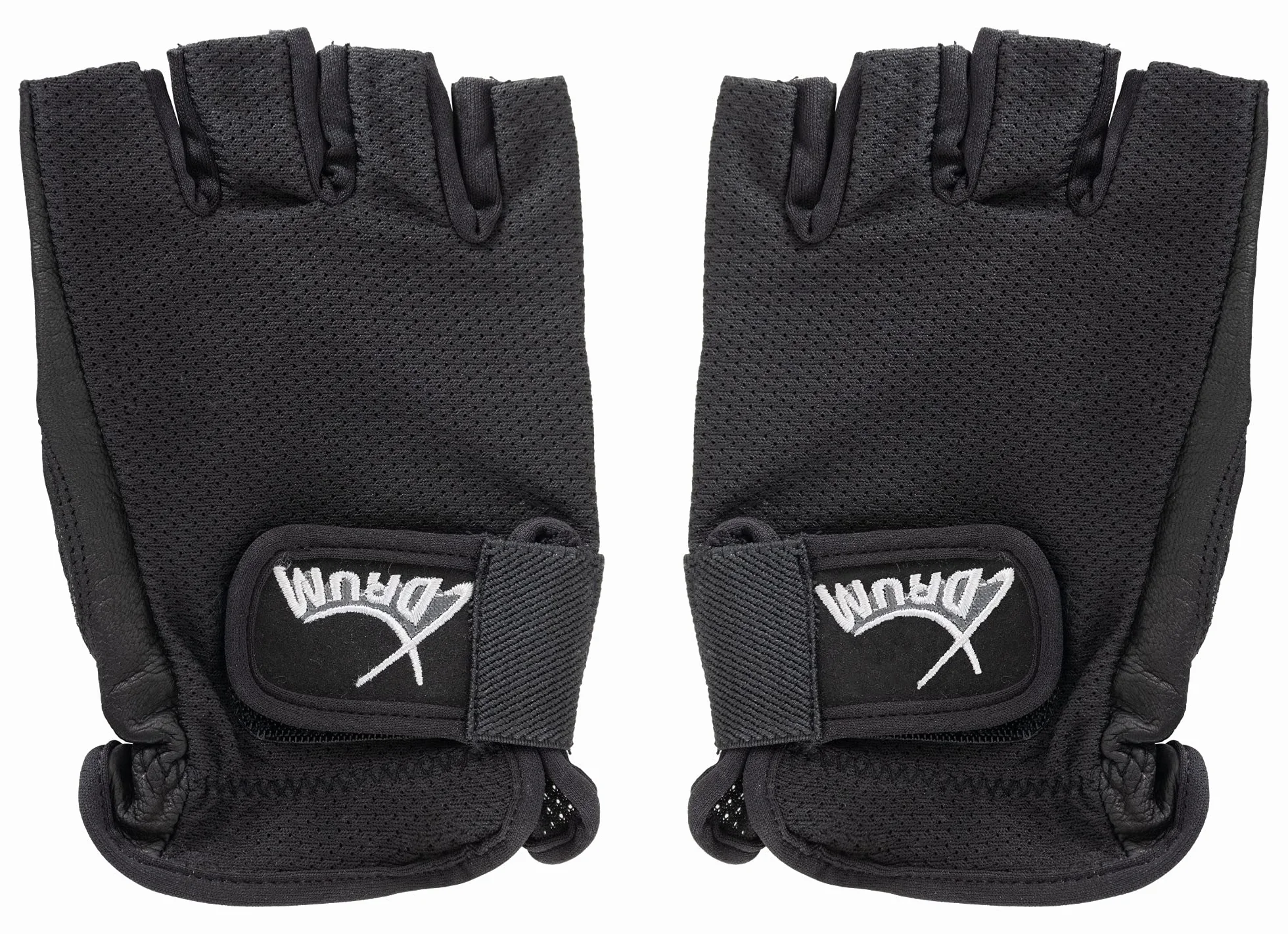 XDrum DGL-0F Schlagzeug Handschuhe Größe L - Drummer Handschuhe für Herren - Mit abgeschnittenen Fingern - aus weichem Leder - Mesh Außenseite - Schwarz