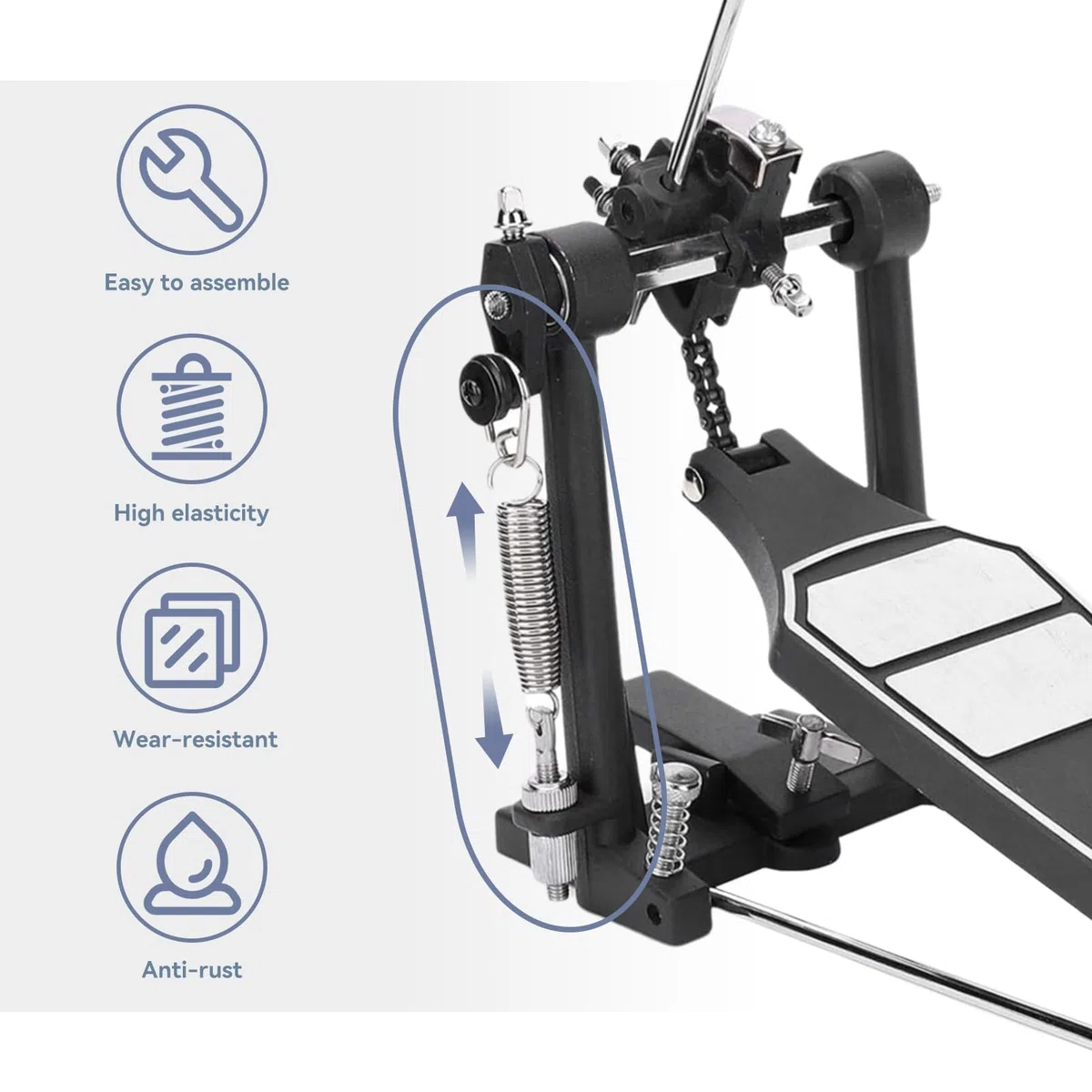 Bass Drum Pedal Feder, Bass Drum Fußpedal Feder Nocken Spanner Drum Set Ersatzteile Percussion Instrument Kick Drum Pedal Fußpedal Feder Nocken Riemenscheibe Haken Spanner Cam Assembly Trommelteile