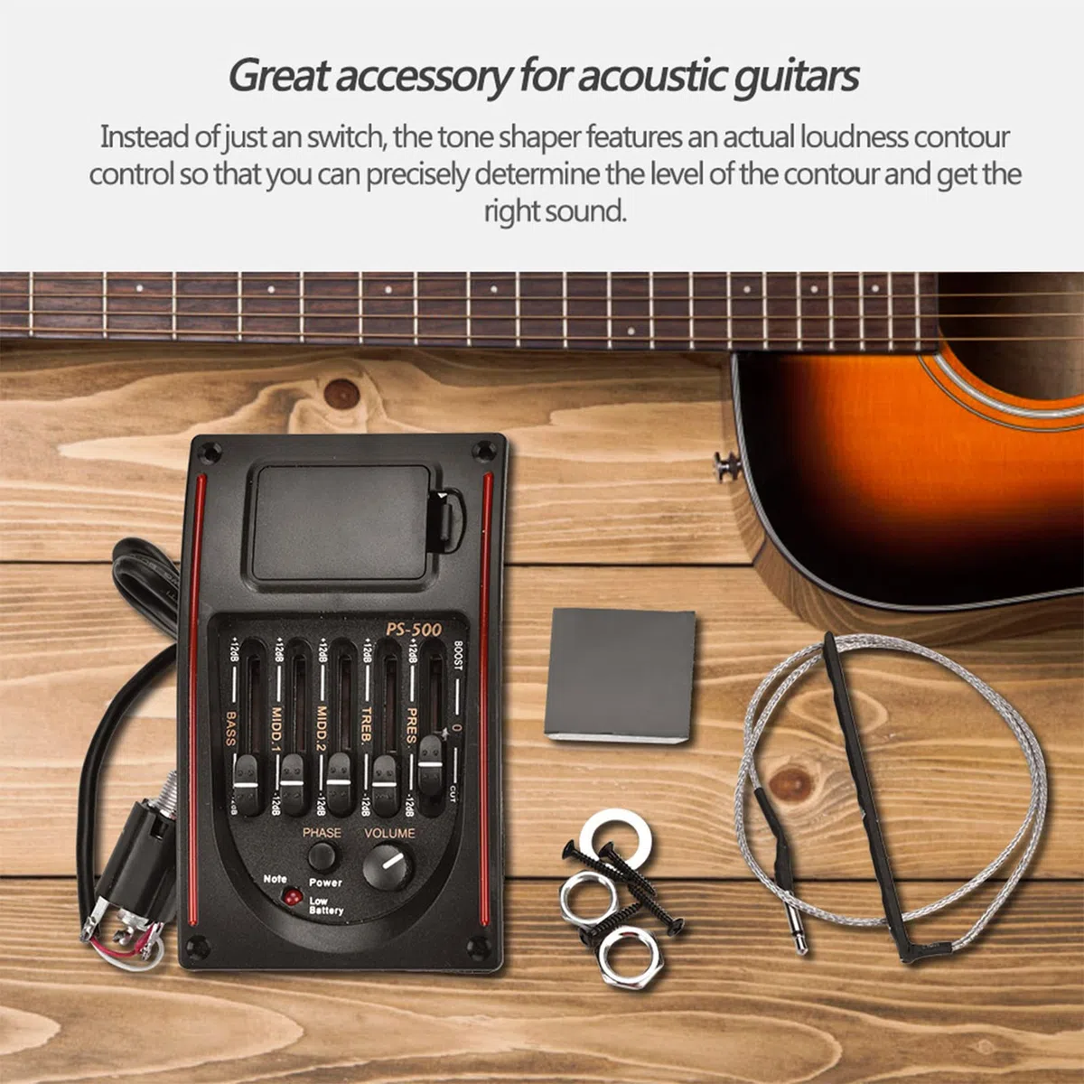 Gitarrenvorverstärker, Digitaler Tuner, Equalizer, Digitaler Tuner-Tonabnehmer, Equalizer, Akustikgitarren-Tonabnehmer, EQ PS-500, 5-Band-Equalizer-Tonabnehmer für Akustikgitarre