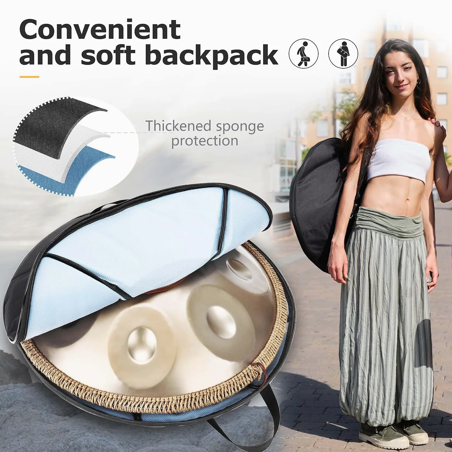 Handpan Drum in D Moll 440Hz 9 Töne 22 Zoll Stahl Pan, mit weicher Handpan Tasche, Handtrommelständer, Schlägeln, Harmonische Percussion, für Klangheilung, persönliche Meditation, Yoga