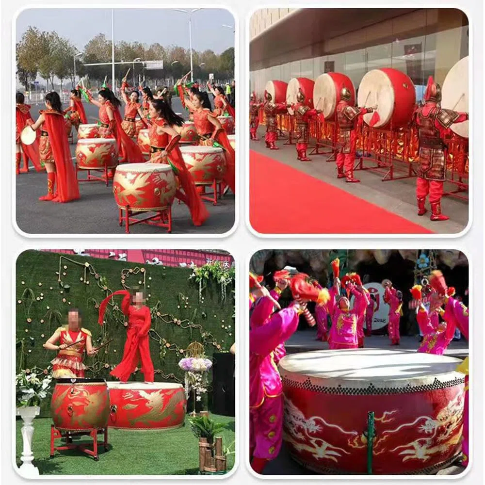 Chinesische Rote Trommel Mit Drachen- Und Phoenix -Muster, Einschließlich Stöcken Und Ständer, Geeignet Für Festivalaufführungen,40CM