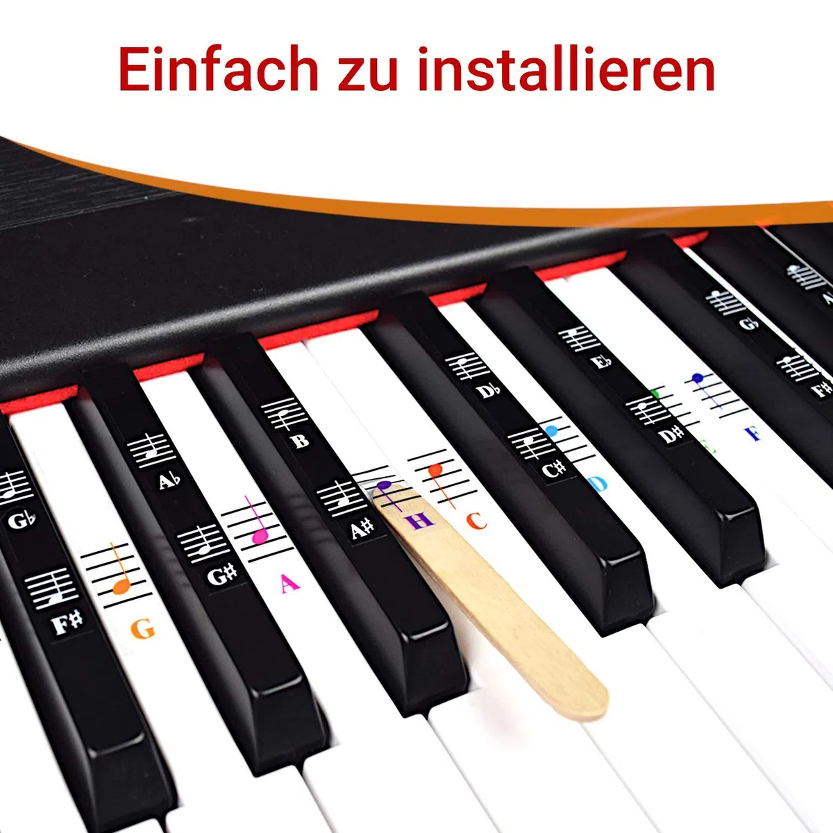 Klavier und Keyboard Musiknoten Ganzes Set Aufkleber für Weiße und Schwarze Tasten; Transparent und Entfernbar