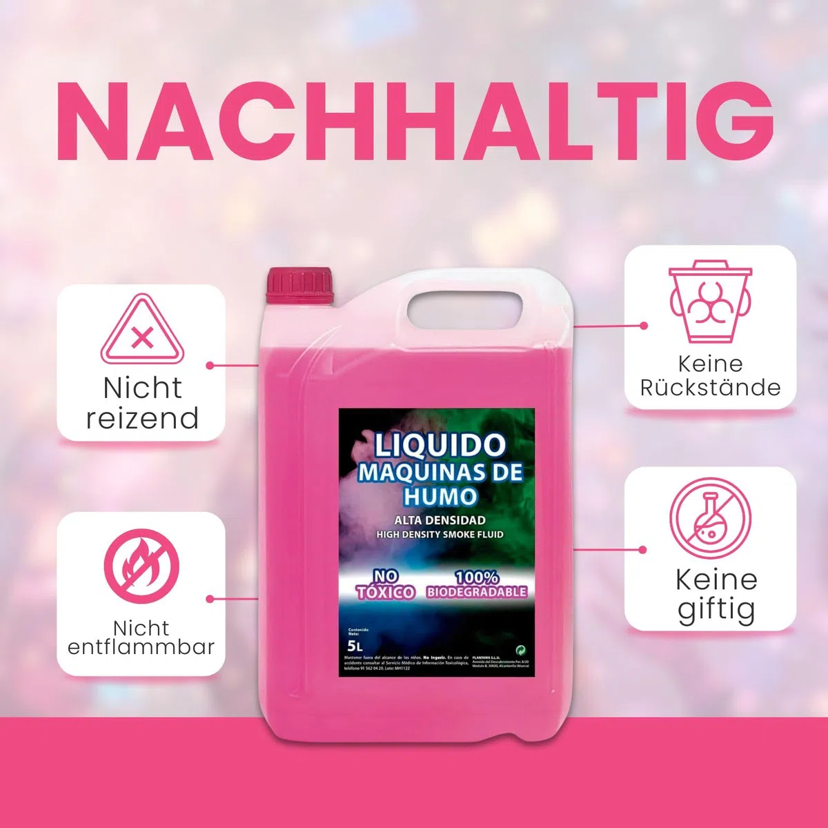 PLANTAWA - Hohe Dichte Nebelmaschine Flüssigkeit 5 Liter | Nebelfluid für Partys | 100% natürlich, Nicht reizend für die Atemwege, sehr Langer Standzeit