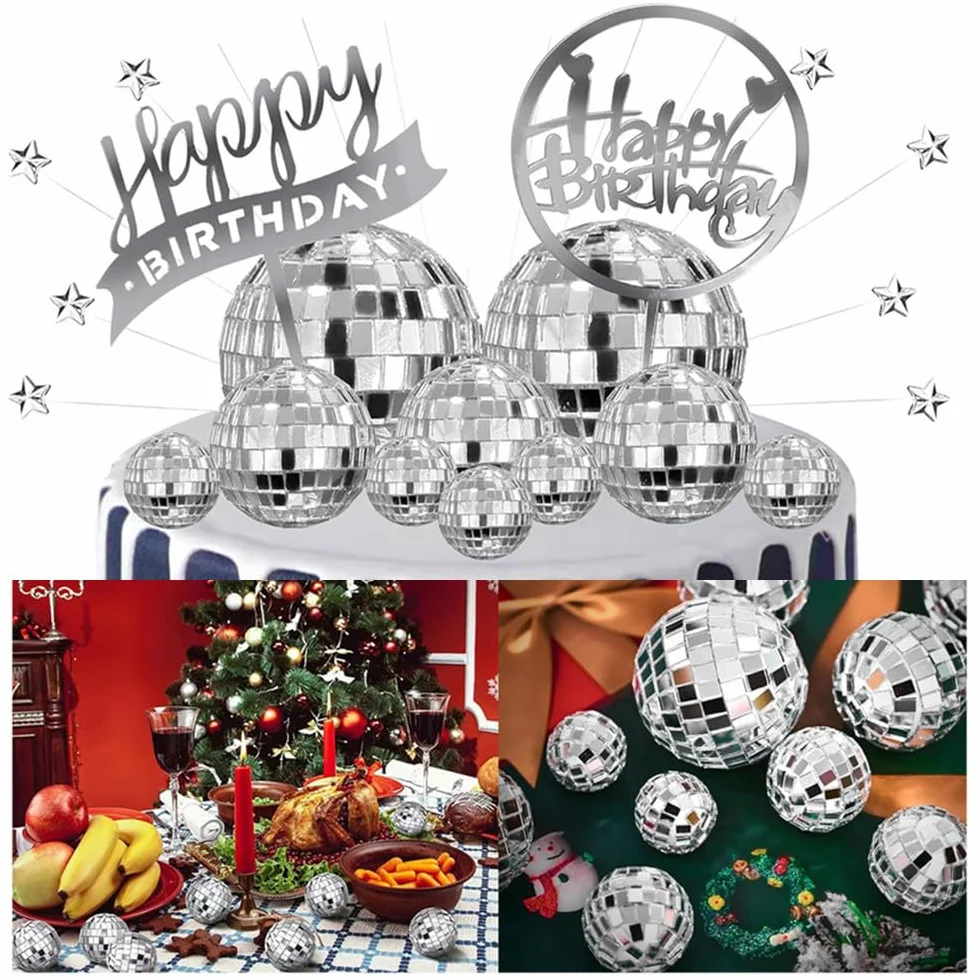 Discokugeln Set, 54 Stück Glänzend Discokugel Klein, Disco Ball Cake Toppers, Mini Discokugel Deko, Deko Discokugel für Kuchendekoration, Bar, Party, Urlaubsdekoration (2/3/4/5cm)