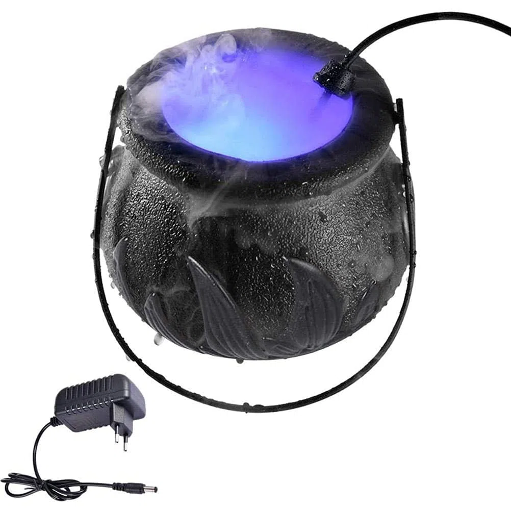 Halloween Mist Maker Fogger, Hexenkesselkessel mit Griff, 7 LED-Leuchten Nebelmaschine Zerstäuber Mini Mister Punch Bowl Kunststoffkesseltopf Party,