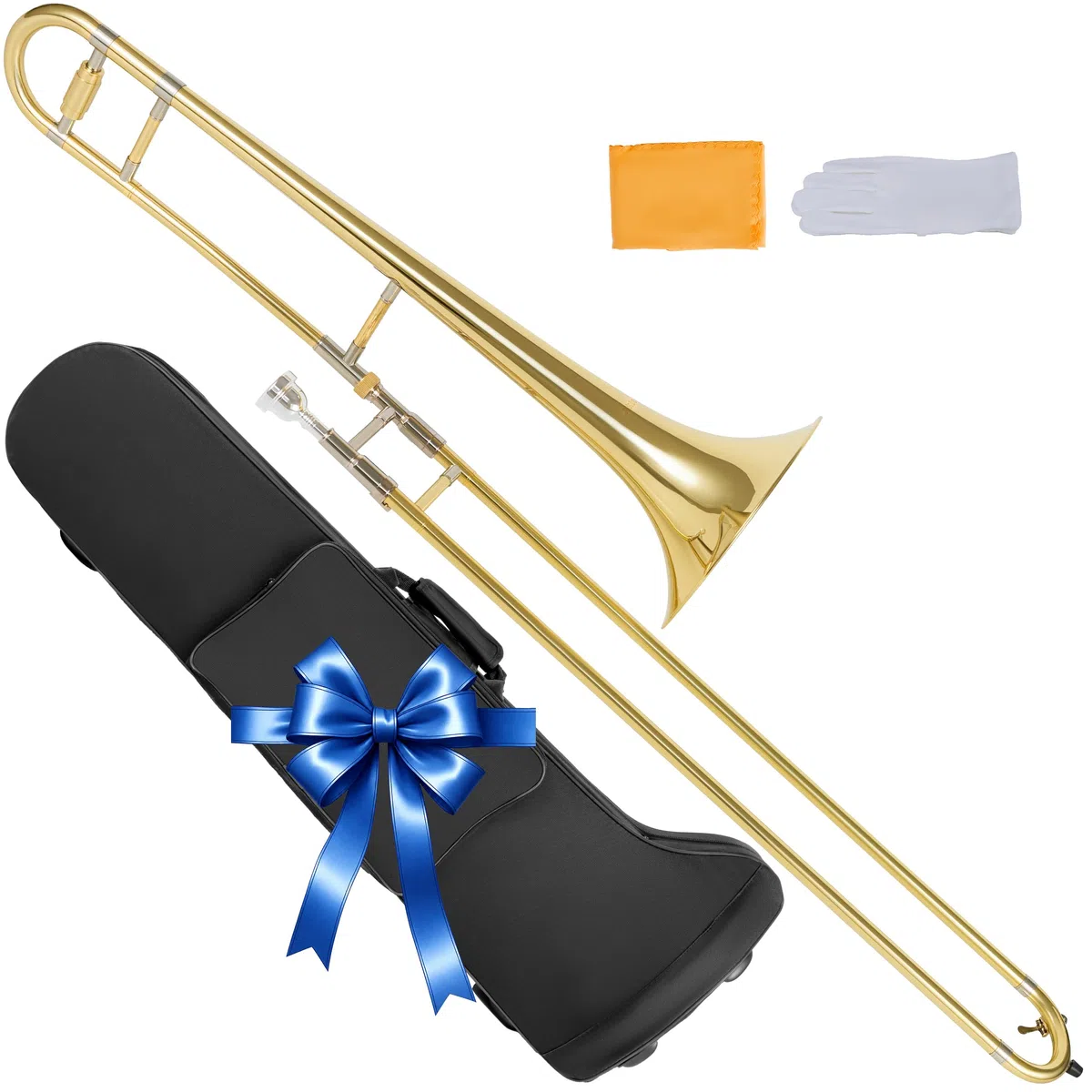 AKLOT Klassische Bb Alt Posaune - Einsteiger B flache Blechblasinstrumente mit handgehämmerter Glocke, Anlaufschutz Goldlackierung, ideal für Anfänger, inklusive Hartschalenkoffer, Mundstück