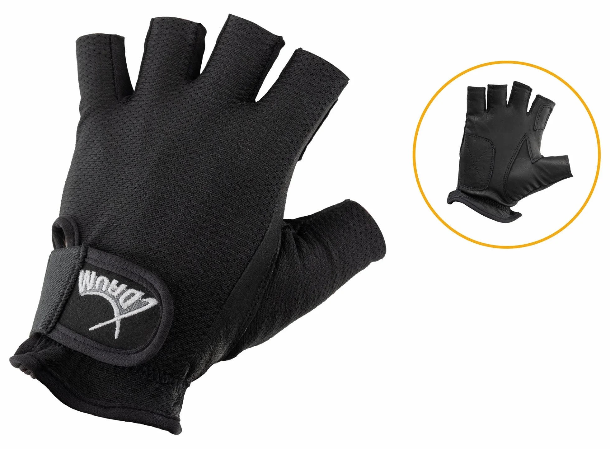 XDrum DGL-0F Schlagzeug Handschuhe Größe L - Drummer Handschuhe für Herren - Mit abgeschnittenen Fingern - aus weichem Leder - Mesh Außenseite - Schwarz