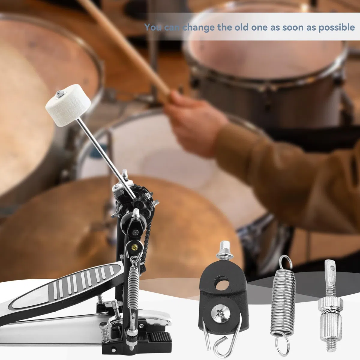 Bass Drum Pedal Feder, Bass Drum Fußpedal Feder Nocken Spanner Drum Set Ersatzteile Percussion Instrument Kick Drum Pedal Fußpedal Feder Nocken Riemenscheibe Haken Spanner Cam Assembly Trommelteile