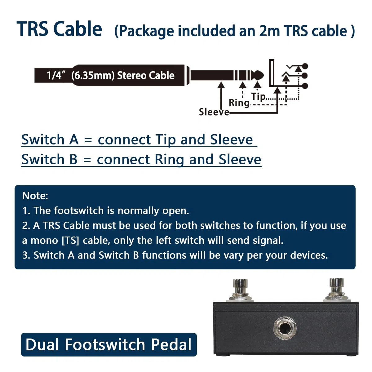Dual latching Switch Pedal Für Gitarre Effekt Pedal mit TRS Kabel