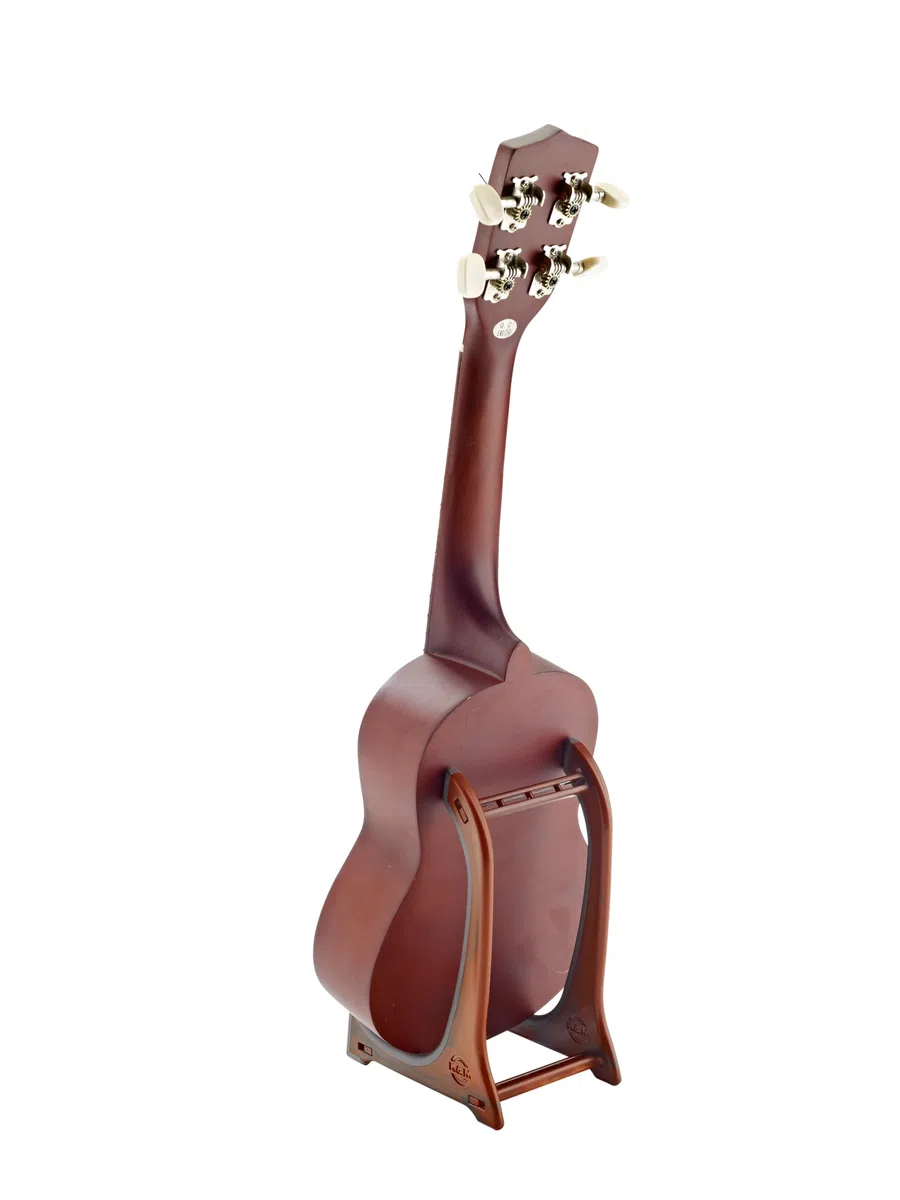 K&M 15550 Displayständer für Violine, Ukulele, Bratsche - Holz-Optik - Dreifachverstrebung - Haltebügel mit Gummimantel