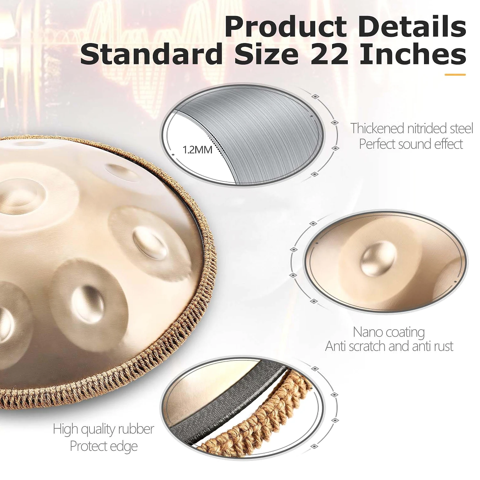 Handpan Drum in D Moll 440Hz 9 Töne 22 Zoll Stahl Pan, mit weicher Handpan Tasche, Handtrommelständer, Schlägeln, Harmonische Percussion, für Klangheilung, persönliche Meditation, Yoga