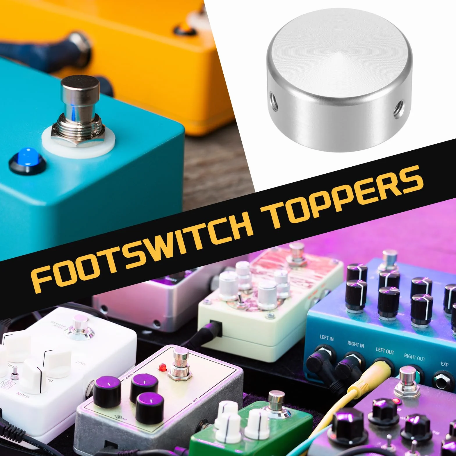 QUARKZMAN 12 Stück Gitarren Fußschalter Abdeckungen 10mm ID 24mm OD Aluminiumlegierung Effektpedal für E-Gitarre Footswitch Kappe Tasten Silber