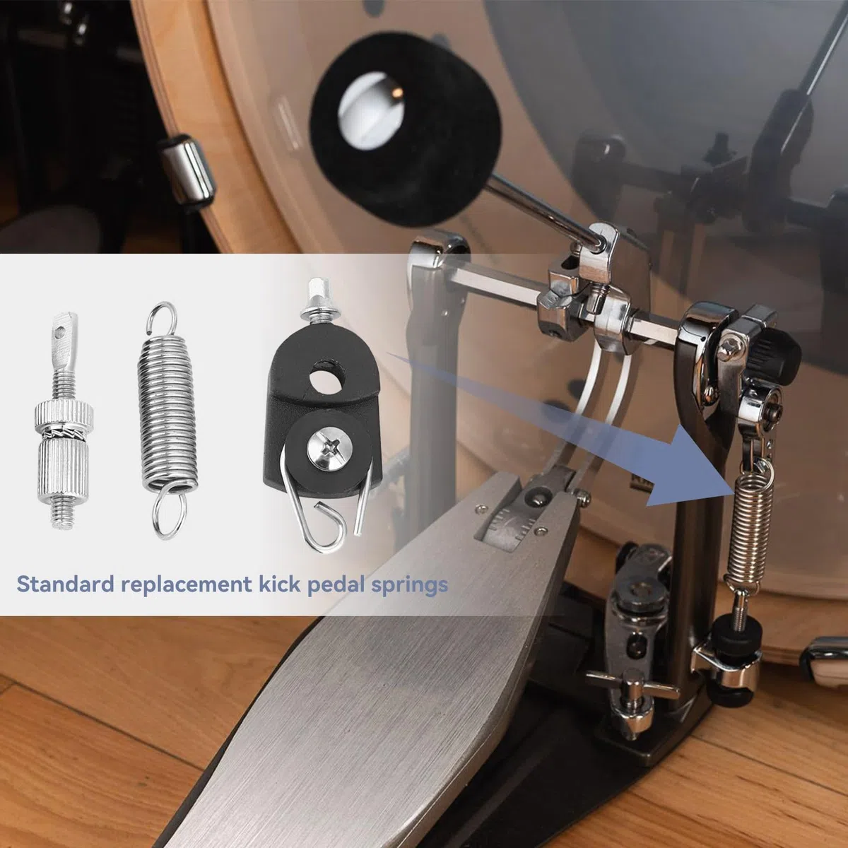 Bass Drum Pedal Feder, Bass Drum Fußpedal Feder Nocken Spanner Drum Set Ersatzteile Percussion Instrument Kick Drum Pedal Fußpedal Feder Nocken Riemenscheibe Haken Spanner Cam Assembly Trommelteile