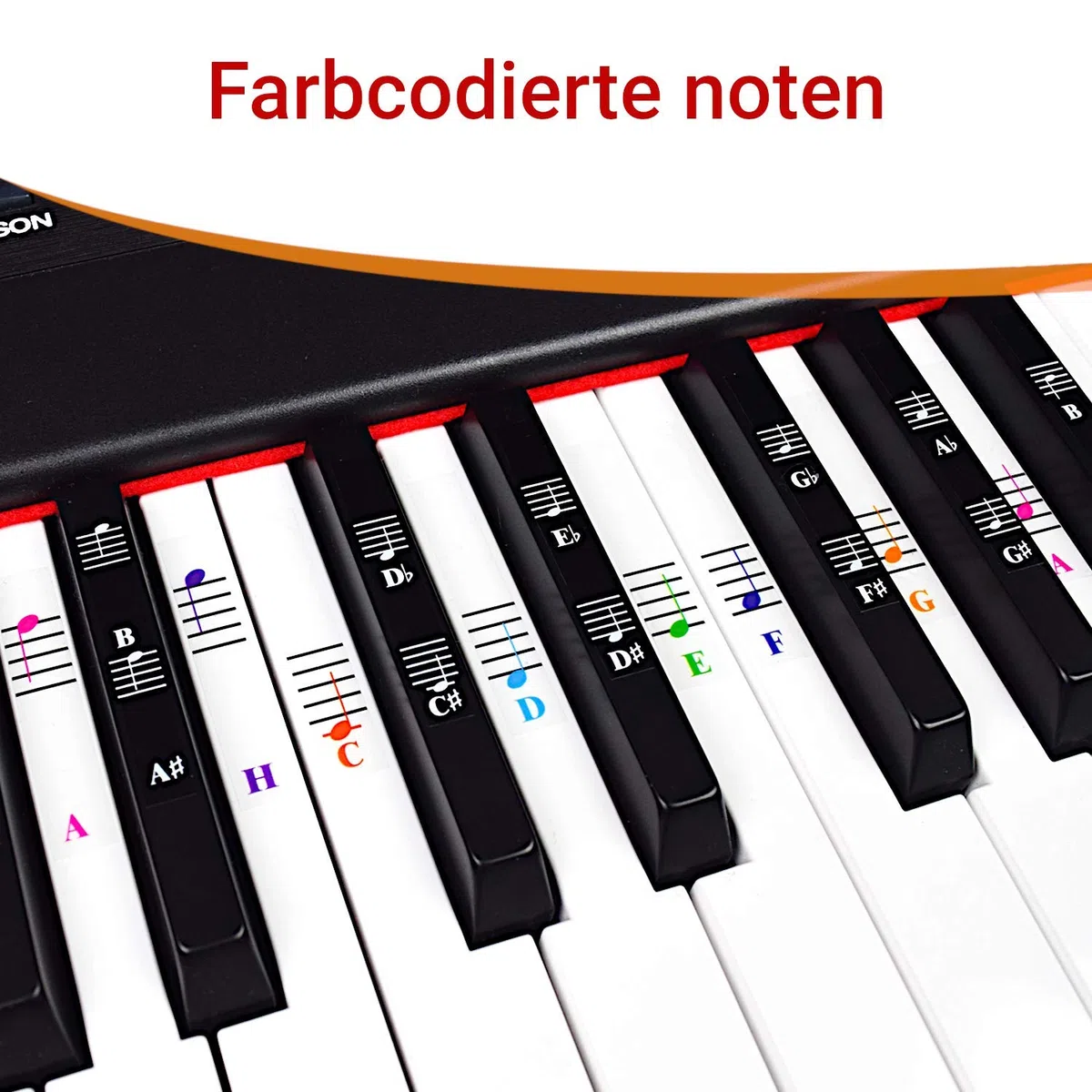 Klavier und Keyboard Musiknoten Ganzes Set Aufkleber für Weiße und Schwarze Tasten; Transparent und Entfernbar