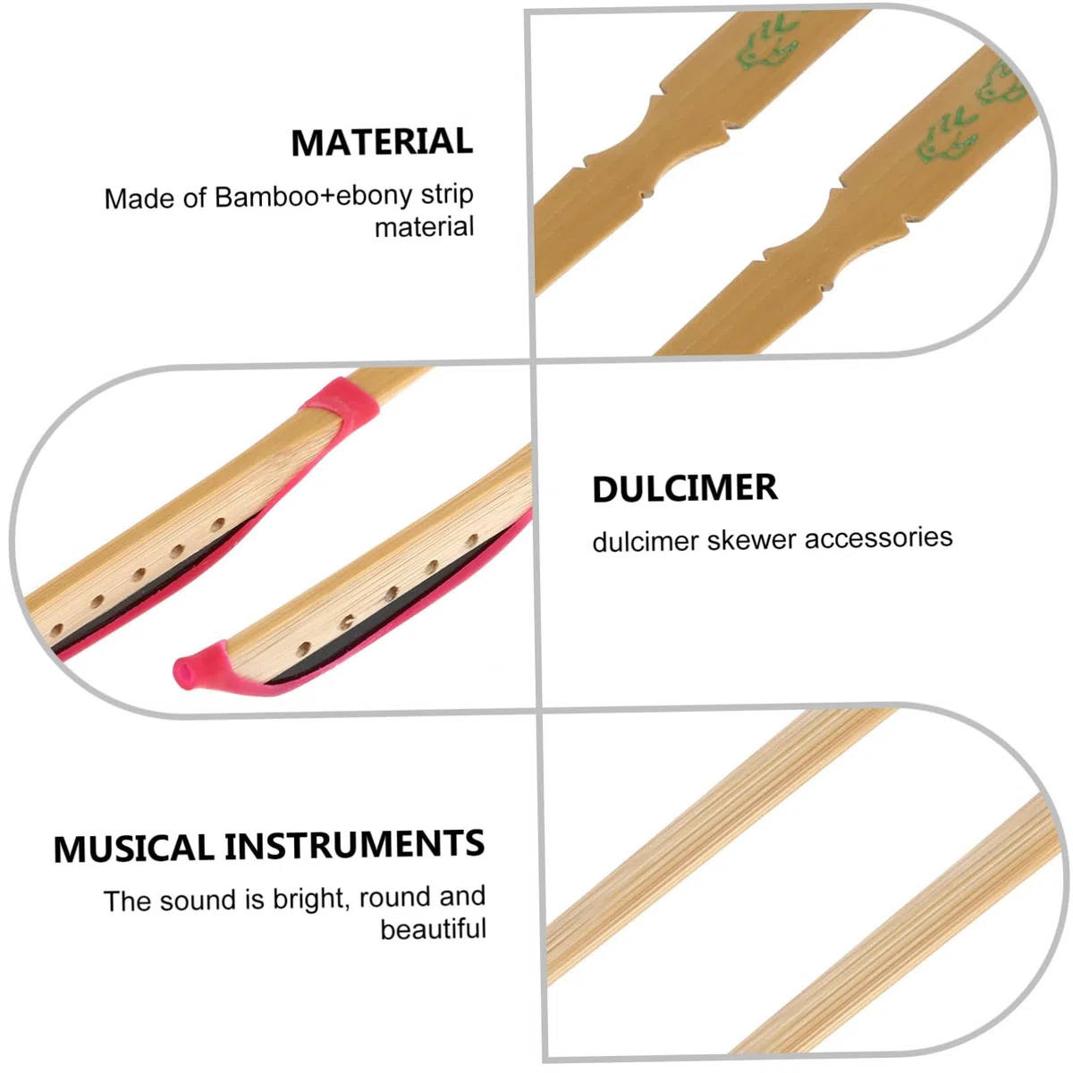 VICASKY 2 Stück Dulcimer Zubehör aus Bambus und Ebenholz von Hand Poliert mit Elastizität für Musiker und Hackbrettspieler