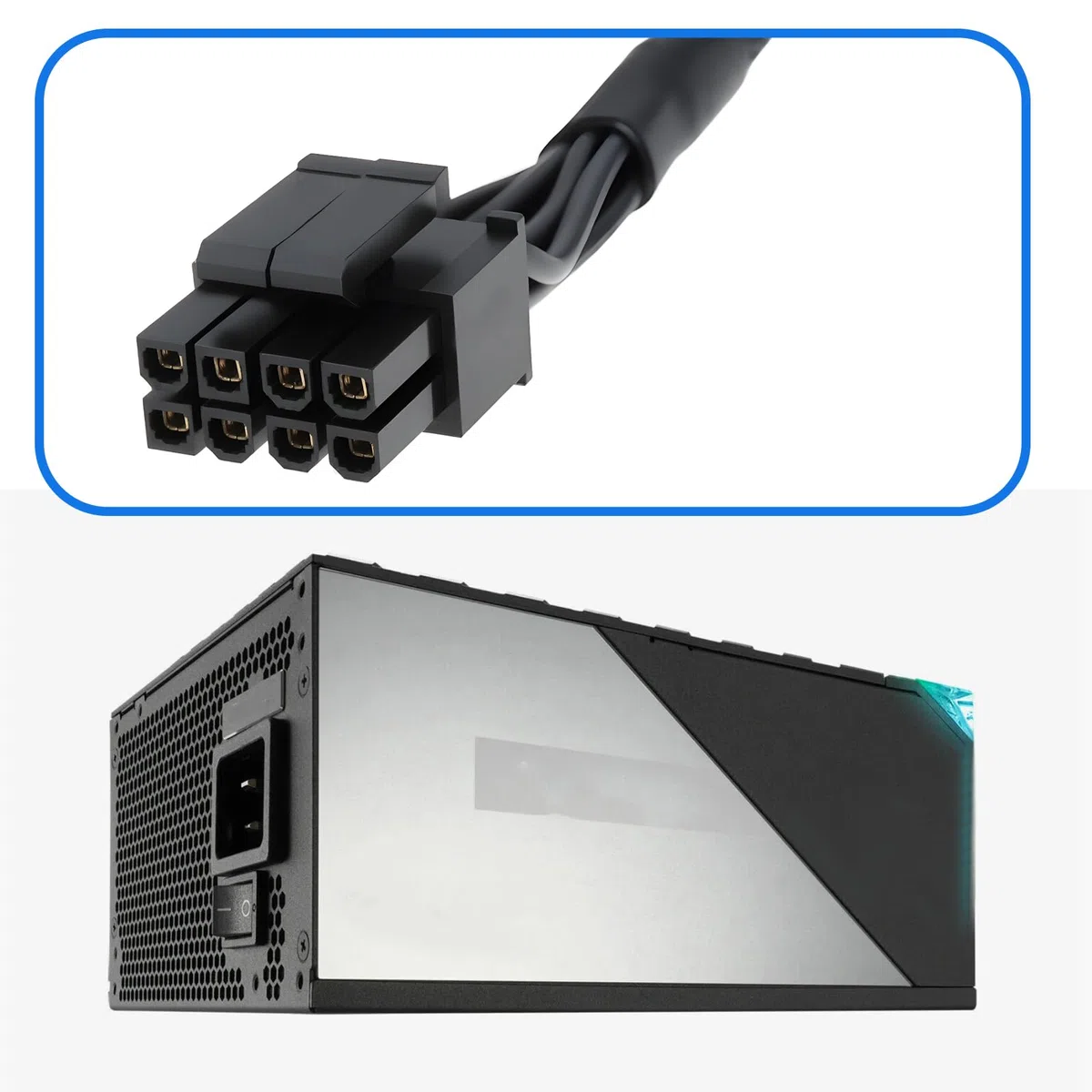 Create idea Modulares Stromkabel, 8-poliges Netzteil auf Dual-4+4-poliges CPU-Stromkabel, kompatibel mit Asus Rog Thor, 70 cm