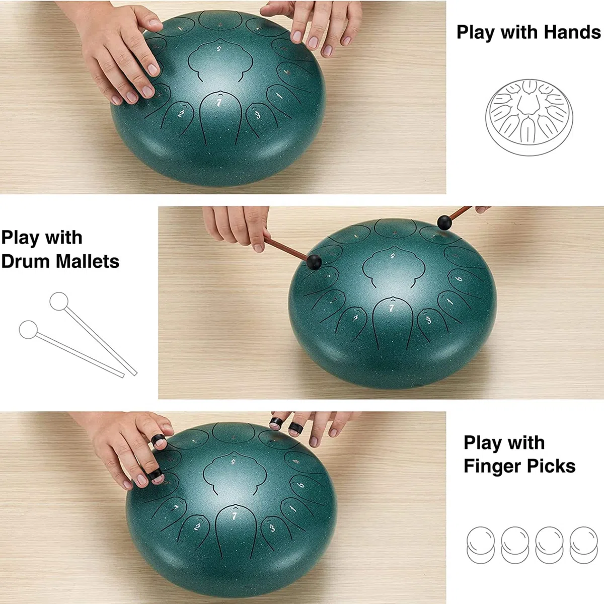 Stahl Zunge Trommel, 15 Noten Zunge Trommel, 14 Zoll Handpan Drum Percussion Steel Drum Instrument, Heilung Trommel Mit Drumsticks, Ton Aufkleber Und Tragbare Reisetasche, D-Dur