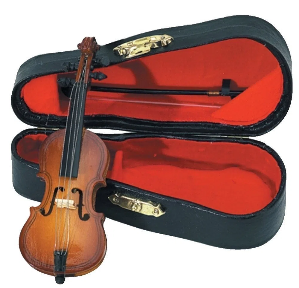 GEWA Miniatur-Instrument - Cello aus Holz mit Bogen – Länge ca. 11 cm – Dekorations-Instrument – Geschenkidee für Musikliebhaber