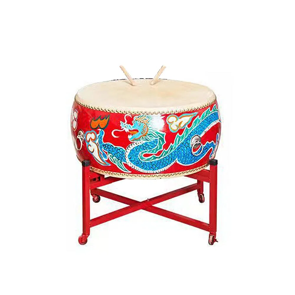 Chinesische Rote Trommel Mit Drachen- Und Phoenix -Muster, Einschließlich Stöcken Und Ständer, Geeignet Für Festivalaufführungen,40CM