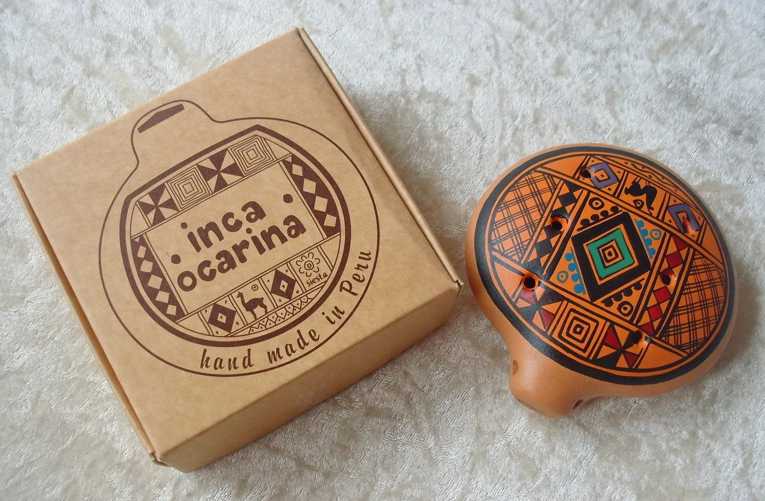 Inkaflöte Ocarina, traditionell aus Peru, Fairtrade orange