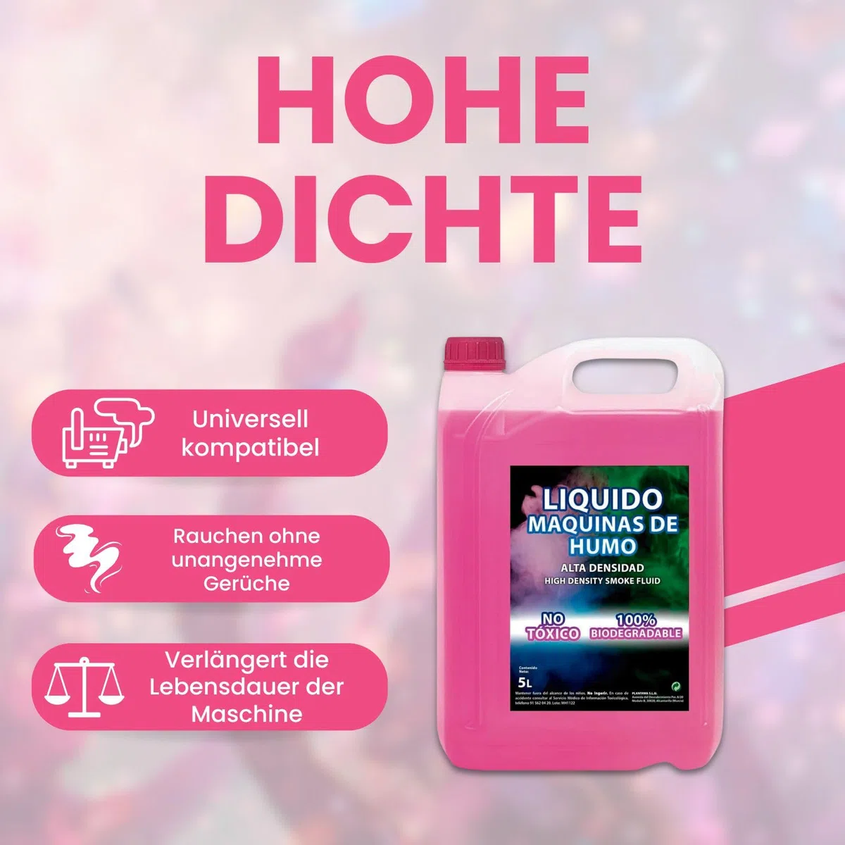 PLANTAWA - Hohe Dichte Nebelmaschine Flüssigkeit 5 Liter | Nebelfluid für Partys | 100% natürlich, Nicht reizend für die Atemwege, sehr Langer Standzeit