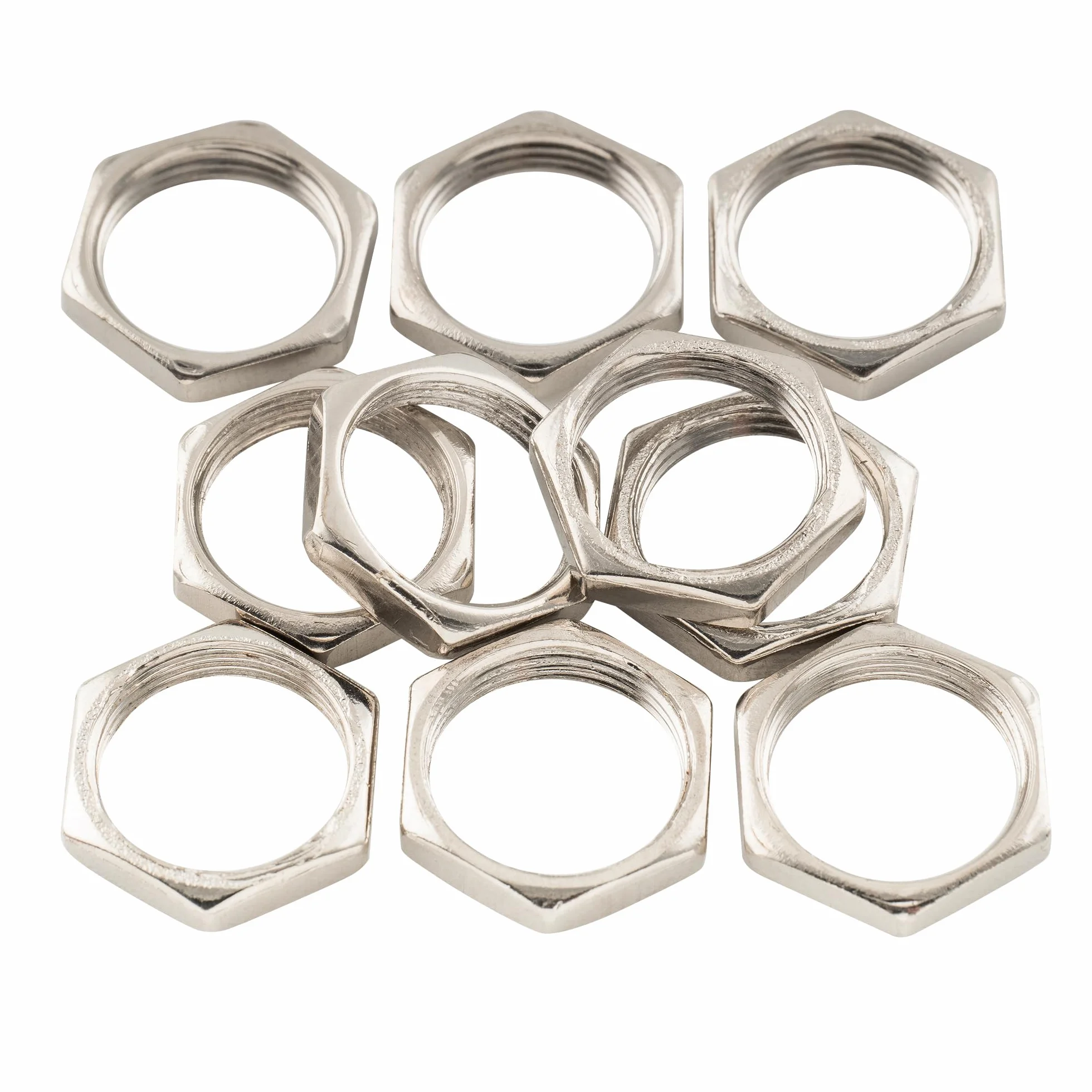 Musiclily Pro M12x0,75 Stahl Buchse Sechskant Mutter für Metrische E-Gitarre Bass Zylinder Klinkenbuchse, Nickel(10 Stück)