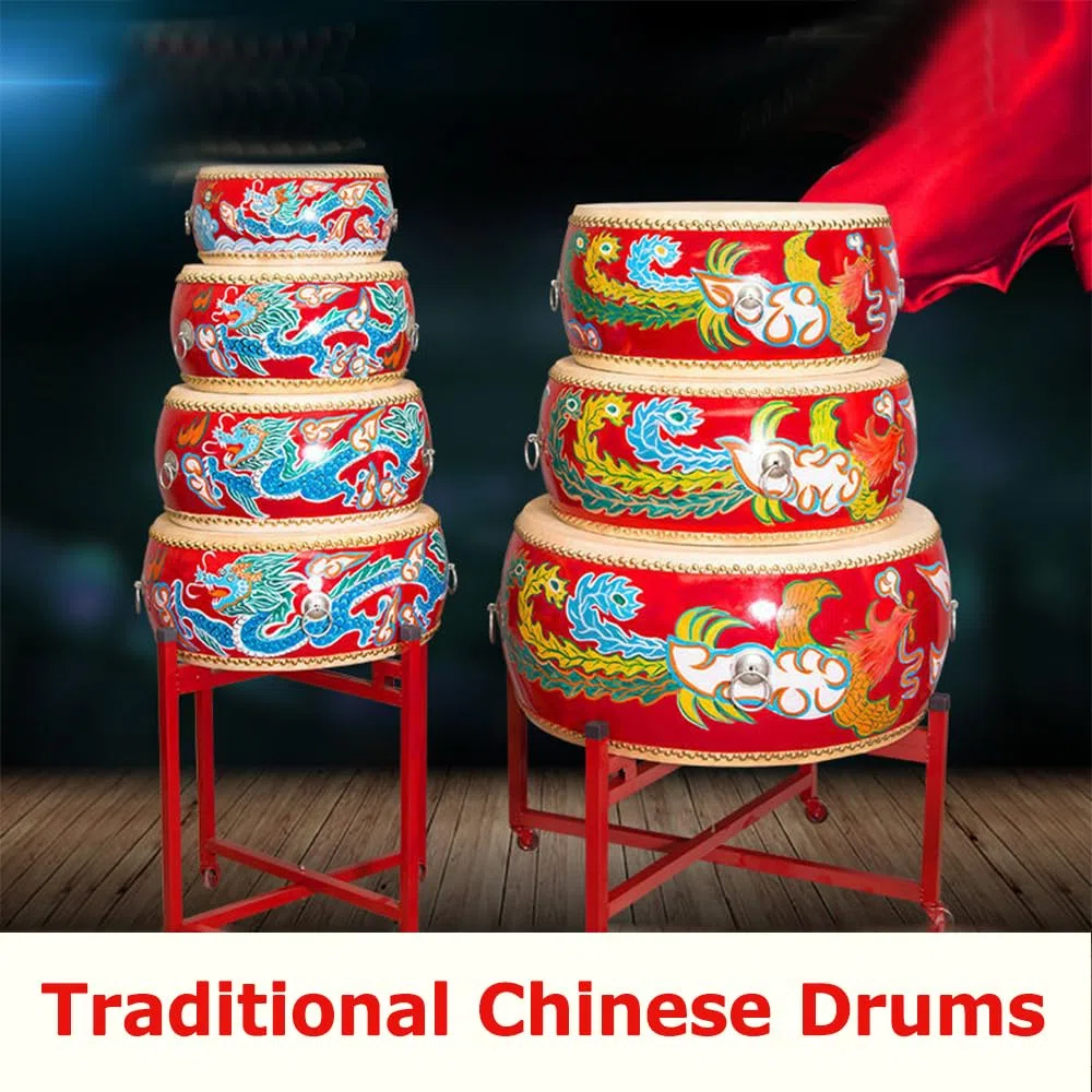 Chinesische Rote Trommel Mit Drachen- Und Phoenix -Muster, Einschließlich Stöcken Und Ständer, Geeignet Für Festivalaufführungen,40CM