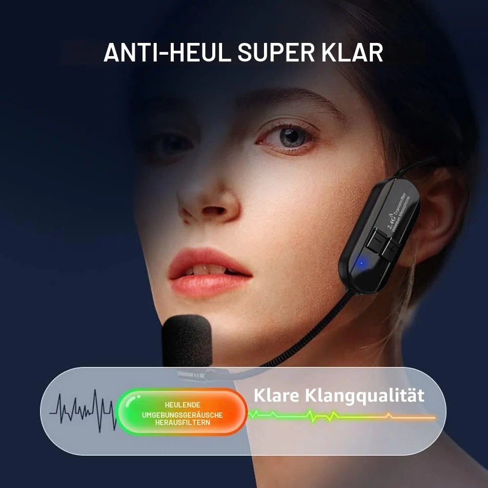 Wireless Mikrofon Headset, 2.4G Kabelloses Mikrofon funkmikrofon headset mit 50M Reichweite, Wiederaufladbares Drahtloses Mikrofon Kopfbügelmikrofon für Lautsprecher, Reiseleiter, Fitness Tanzlehrer