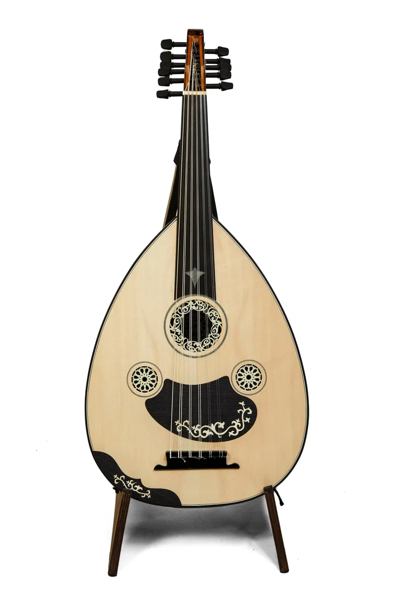 Handgefertigtes türkisches Oud mit internem Tonabnehmer zur Verstärkung – Premium-Holz, 11 Saiten-Lautinstrument für professionelle und Anfänger – Schwarz & Mahagoni