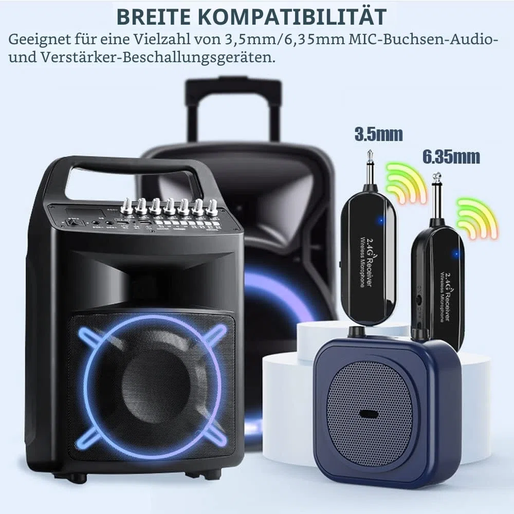 Wireless Mikrofon Headset, 2.4G Kabelloses Mikrofon funkmikrofon headset mit 50M Reichweite, Wiederaufladbares Drahtloses Mikrofon Kopfbügelmikrofon für Lautsprecher, Reiseleiter, Fitness Tanzlehrer