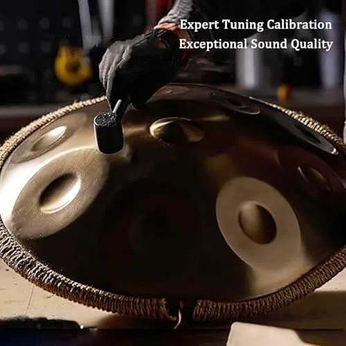 22 Zoll Handpan Trommel Professioneller Edelstahl，9/10/12 Noten D-Moll，440Hz Stimmung，Tasche Ständer & Schlägel，Performance Meditation Yoga(Black,12)
