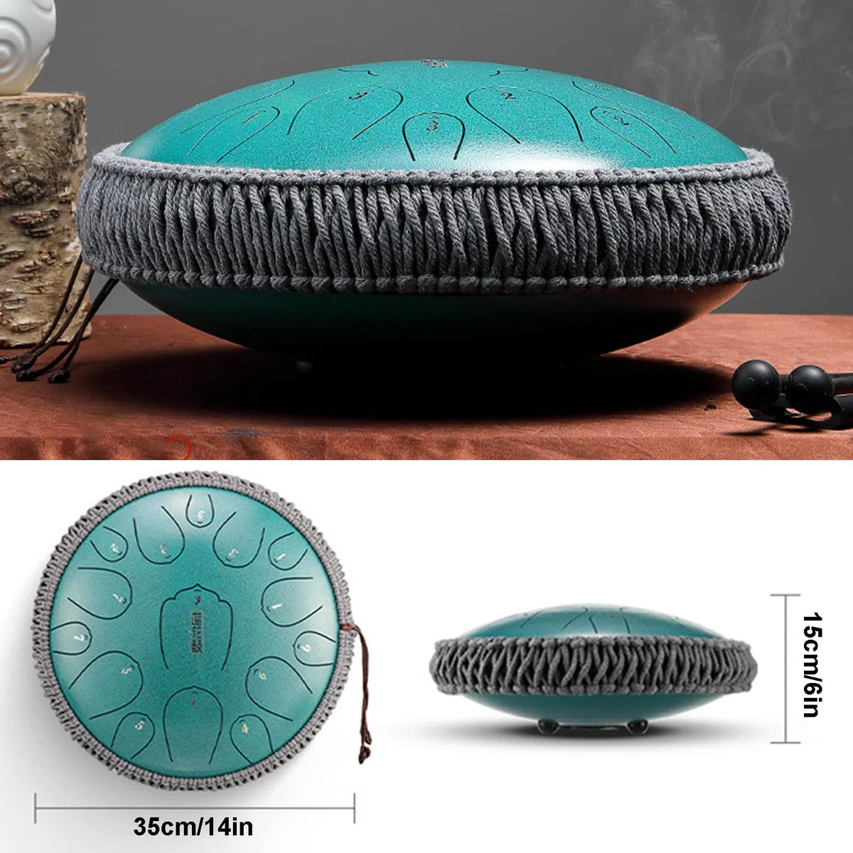 Stahl Zunge Trommel, 15 Noten Zunge Trommel, 14 Zoll Handpan Drum Percussion Steel Drum Instrument, Heilung Trommel Mit Drumsticks, Ton Aufkleber Und Tragbare Reisetasche, D-Dur