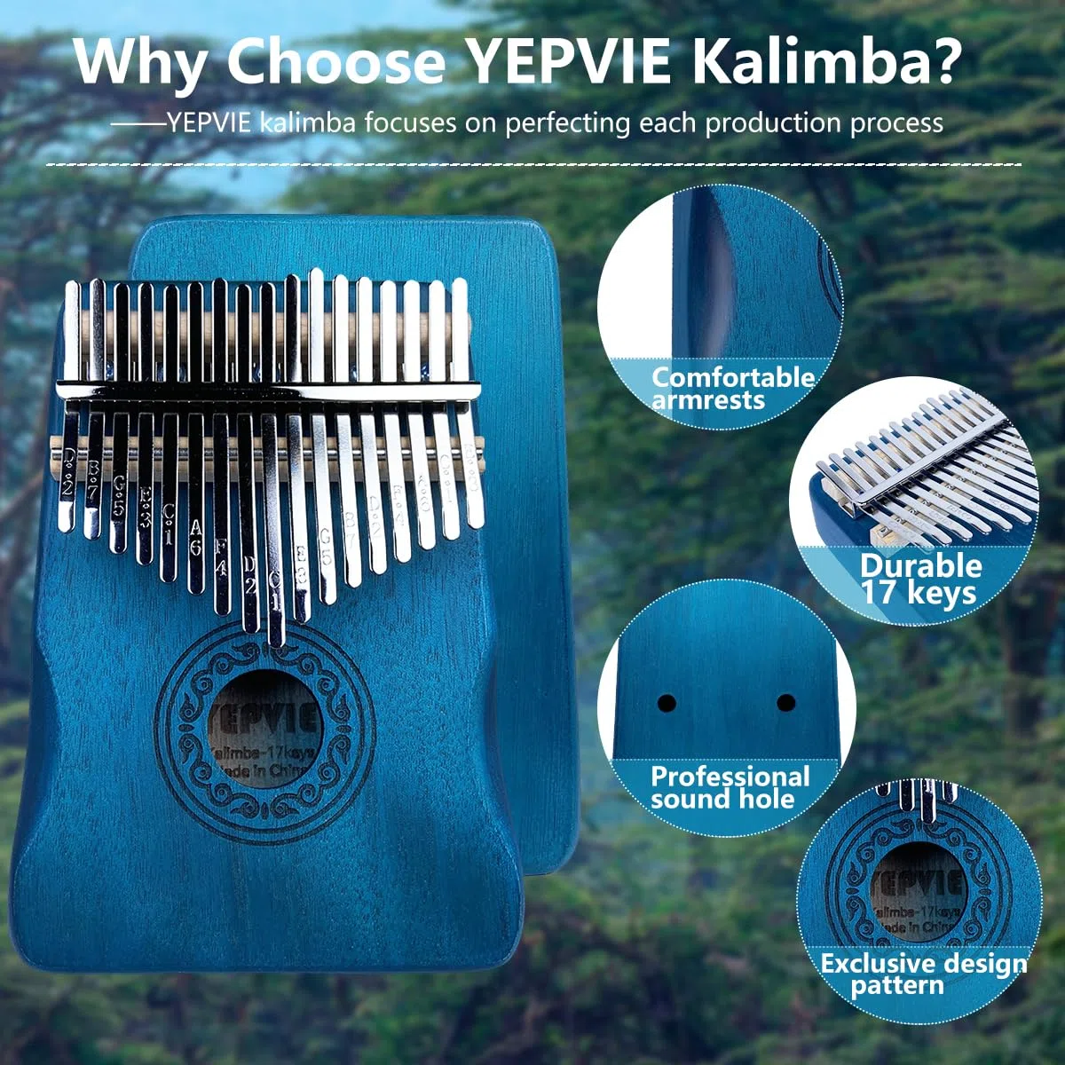 Kalimba Daumenklavier - Professionelles Instrument Mit Lernpaket, 17 Schlüssel, Mahagoni Thumb Piano für Kinder, Erwachsene (Blua)