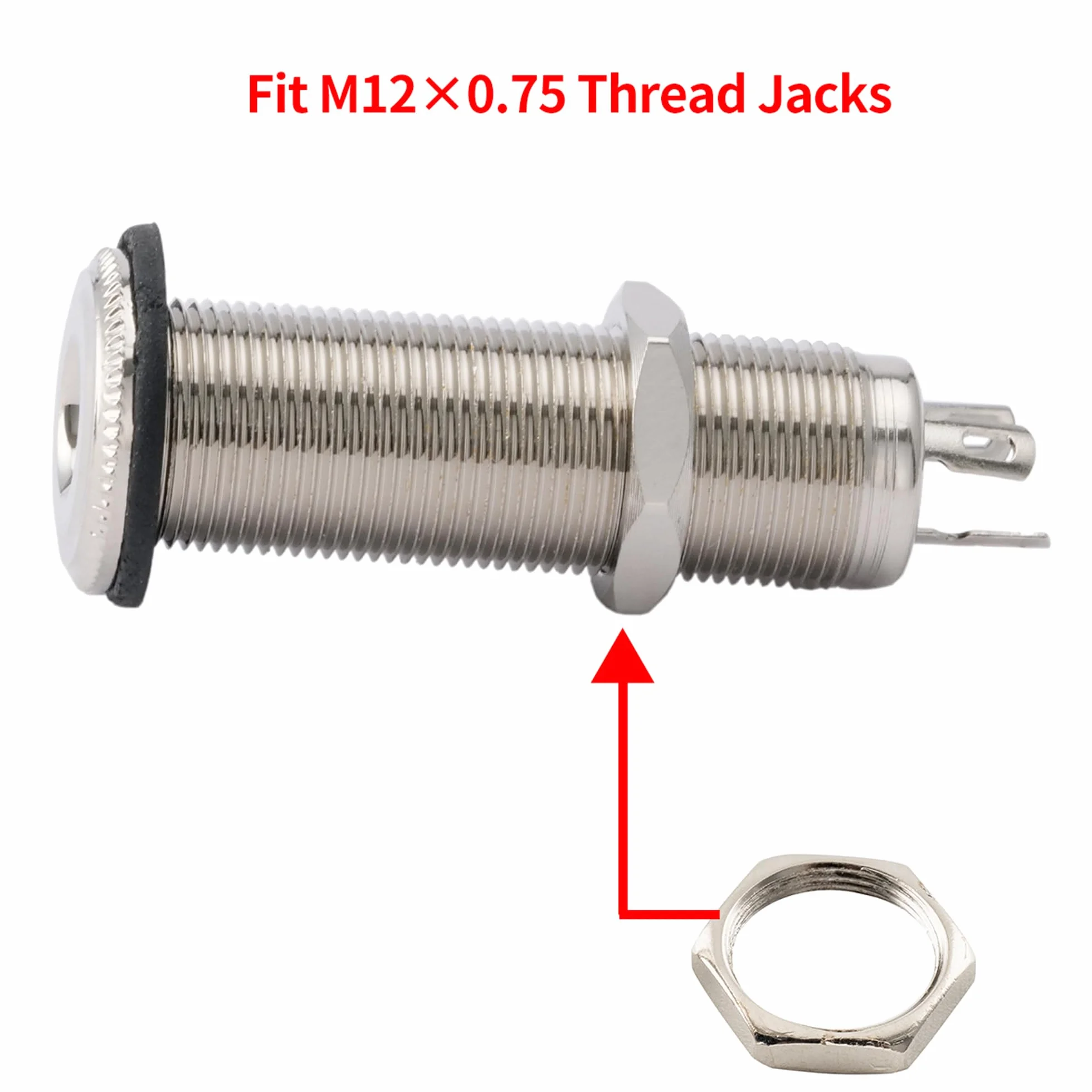 Musiclily Pro M12x0,75 Stahl Buchse Sechskant Mutter für Metrische E-Gitarre Bass Zylinder Klinkenbuchse, Nickel(10 Stück)