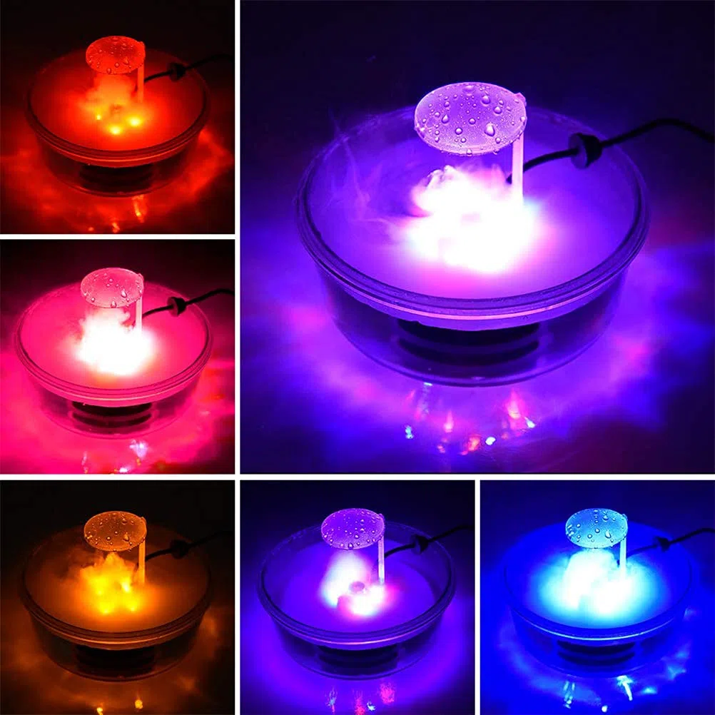 Halloween Mist Maker Fogger, Hexenkesselkessel mit Griff, 7 LED-Leuchten Nebelmaschine Zerstäuber Mini Mister Punch Bowl Kunststoffkesseltopf Party,