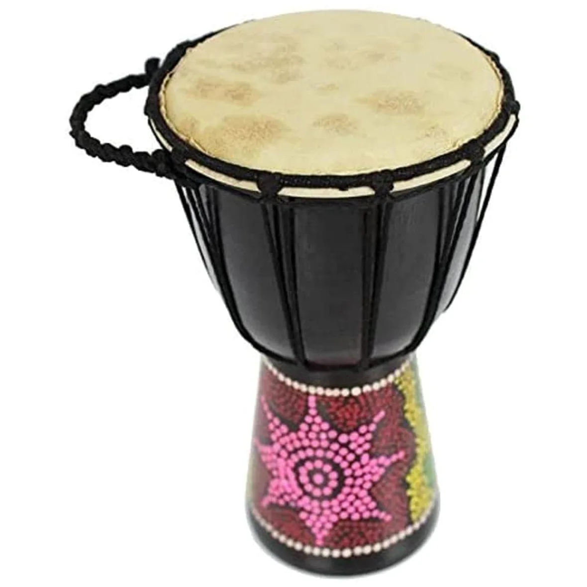 A-Star 5 Zoll bemalte bunte afrikanische Djembe-Trommel – authentisch handgefertigt, Seil gestimmt, Fell aus Naturfell – 25 cm Höhe, 13 cm Durchmesser
