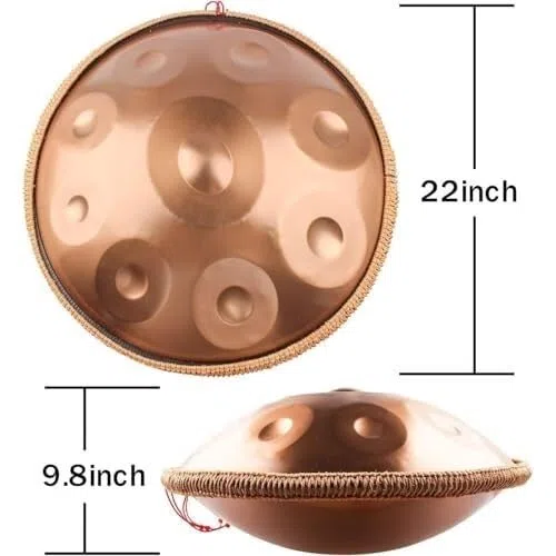 22 Zoll Handpan Trommel Professioneller Edelstahl，9/10/12 Noten D-Moll，440Hz Stimmung，Tasche Ständer & Schlägel，Performance Meditation Yoga(Black,12)